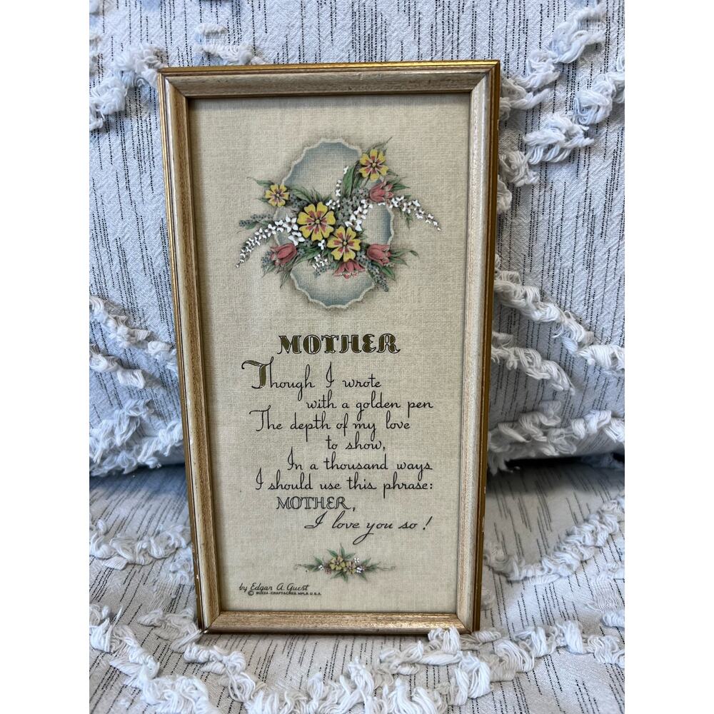 Vintage Mother Poem Framed Print Floral By Edgar A Guest